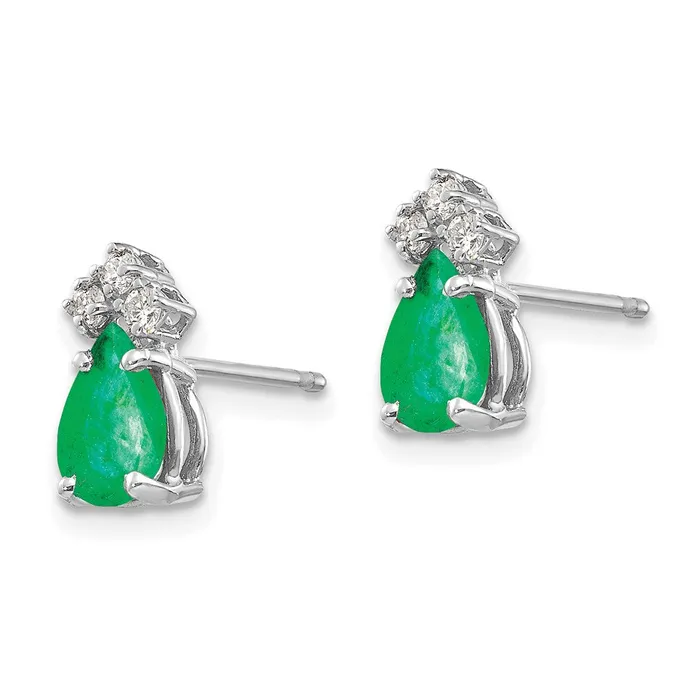 Earrings 14k White Gold 7x5mm Pear Emerald VS Real Diamond Earrings Goldia