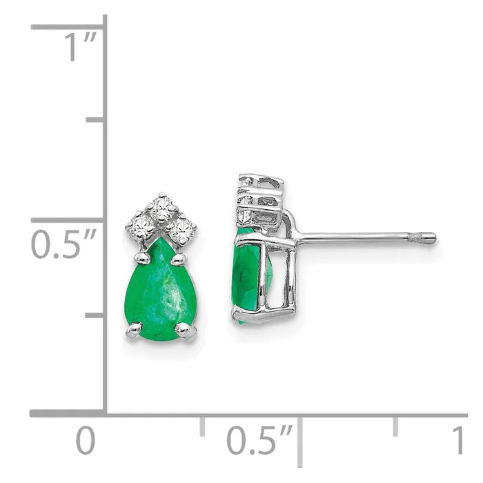 Earrings 14k White Gold 7x5mm Pear Emerald VS Real Diamond Earrings Goldia
