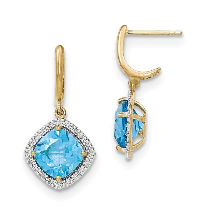 Earrings 14k Yellow Gold Blue Topaz wReal Diamond Halo Post Dangle Earrings Goldia Earrings 14k Yellow Gold Blue Topaz wReal Diamond Halo Post Dangle Earrings Goldia