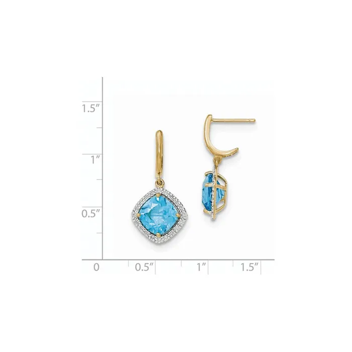 Earrings 14k Yellow Gold Blue Topaz wReal Diamond Halo Post Dangle Earrings Goldia