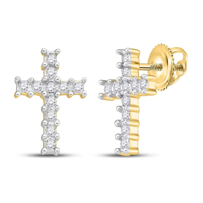 Earrings gndatlanta 10k Yellow Gold Round Diamond Cross Earrings 110 Cttw