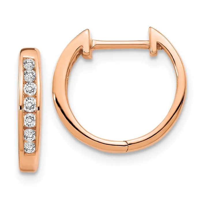 Earrings Goldia 14K Rose Gold Polished Real Diamond Hinged Hoop Earrings