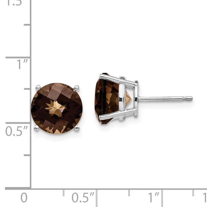 Earrings Goldia 14k White Gold 10mm Round CheckerCut Smok Yellow Gold Quartz Earrings