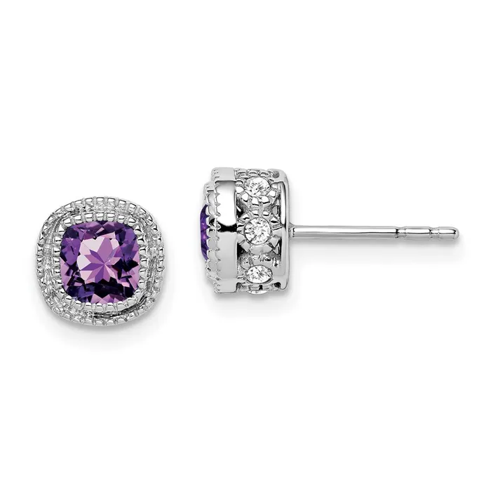 Earrings Goldia 14k White Gold Cushion Amethyst and Real Diamond Earrings Earrings Goldia 14k White Gold Cushion Amethyst and Real Diamond Earrings