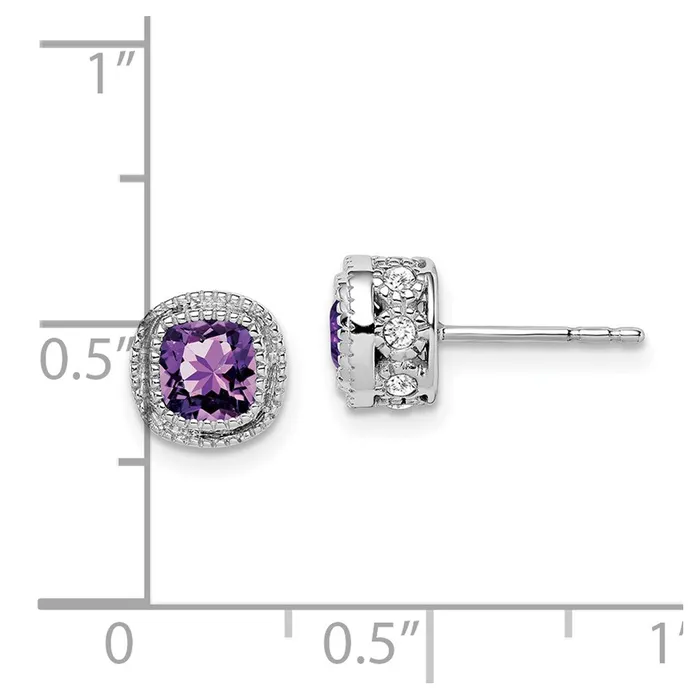Earrings Goldia 14k White Gold Cushion Amethyst and Real Diamond Earrings