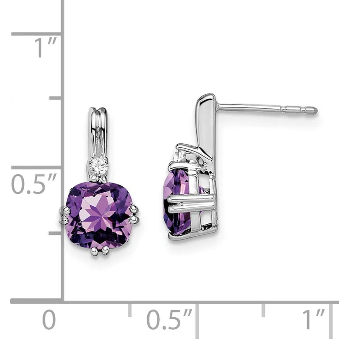Earrings Goldia 14k White Gold Cushion Amethyst and Real Diamond Earrings