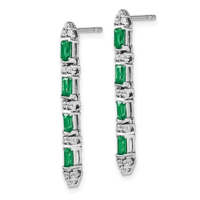 Earrings Goldia 14k White Gold Emerald and Real Diamond 4stone Dangle Earrings