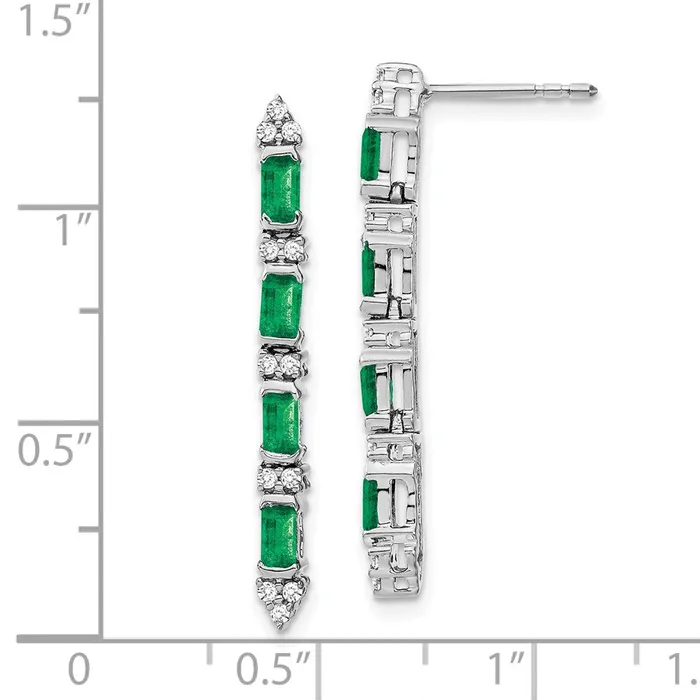 Earrings Goldia 14k White Gold Emerald and Real Diamond 4stone Dangle Earrings