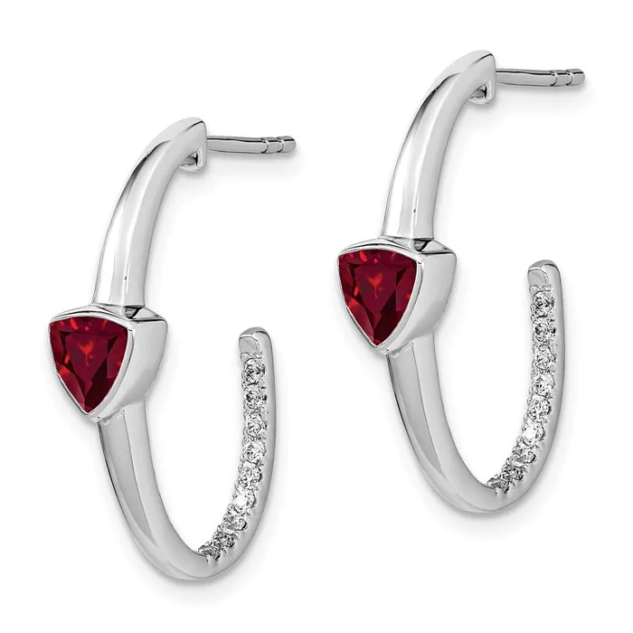 Earrings Goldia 14k White Gold Trillion Created Ruby and Real Diamond Jhoop Earrings