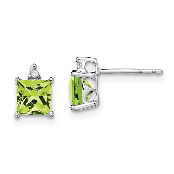 Earrings Goldia Solid 14k White Gold Princess Simulated Peridot and CZ Earrings Earrings Goldia Solid 14k White Gold Princess Simulated Peridot and CZ Earrings