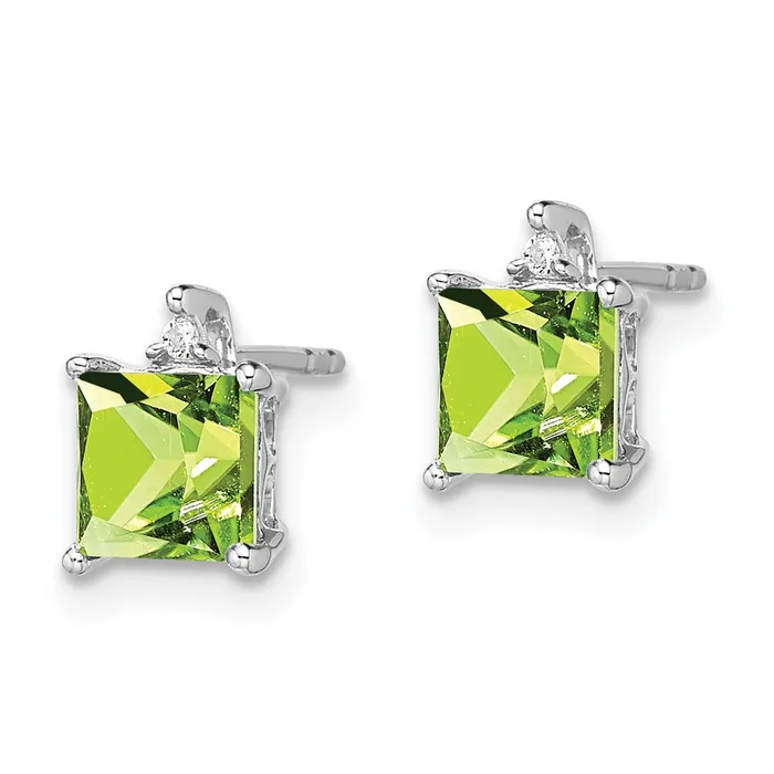 Earrings Goldia Solid 14k White Gold Princess Simulated Peridot and CZ Earrings