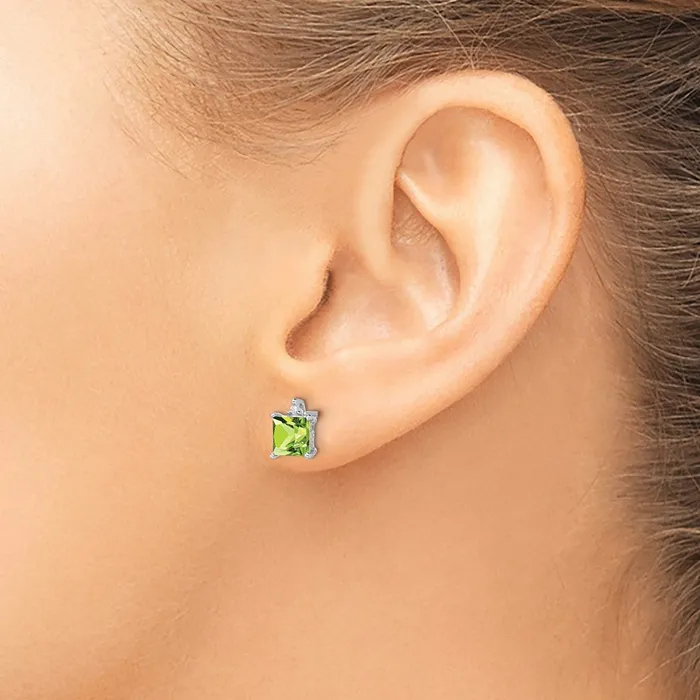 Earrings Goldia Solid 14k White Gold Princess Simulated Peridot and CZ Earrings