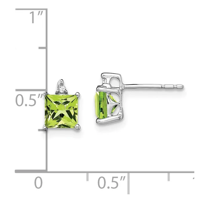 Earrings Goldia Solid 14k White Gold Princess Simulated Peridot and CZ Earrings