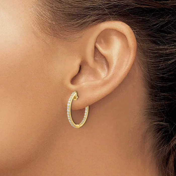Earrings Goldia Solid 14k Yellow Gold Simulated CZ InOut Hinged Hoop Earrings