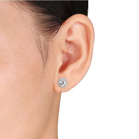 Earrings Original AMOUR Halo Diamond and Created White Sapphire Stud Earrings In Sterling Silver JMS always