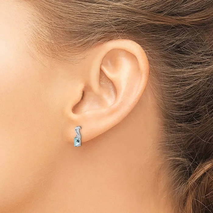 Earrings Sterling Silver Rhodium Plated Dia u0026 Aquamarine Oval Post Earrings Goldia