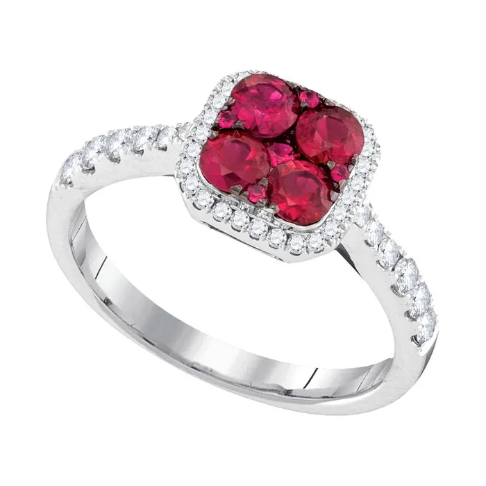 gndatlanta 14k White Gold Round Ruby Square Frame Cluster Diamond Ring 1 Cttw Rings