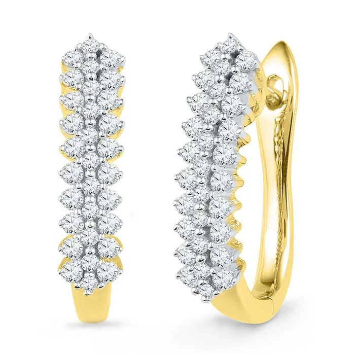 gndatlanta Earrings 10k Yellow Gold Round Diamond Oblong Hoop Earrings 12 Cttw