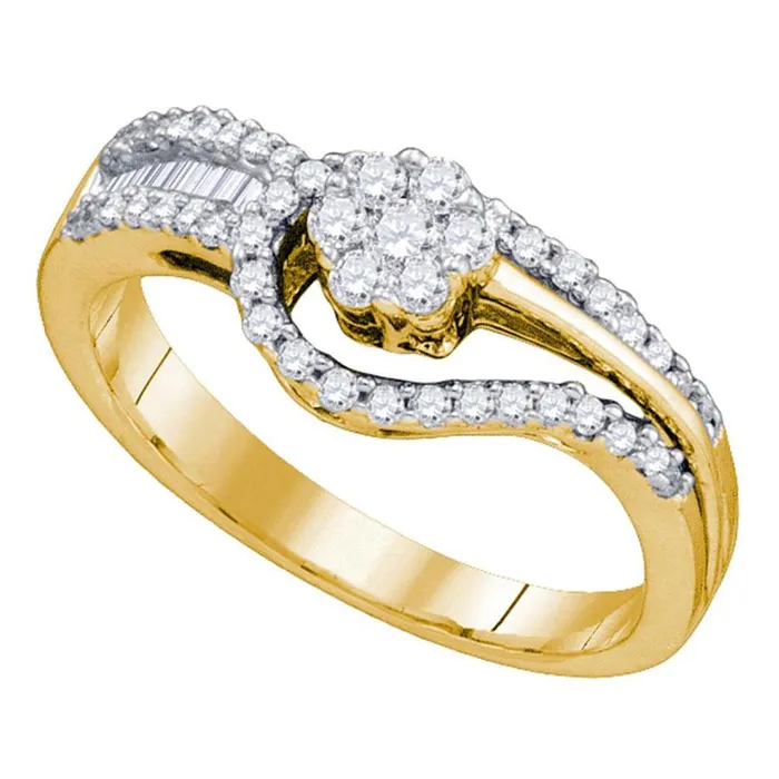 gndatlanta Rings 10k Yellow Gold Round Diamond Flower Cluster Bridal Engagement Ring 12 Cttw