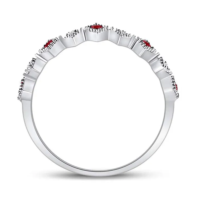 gndatlanta Rings 14k White Gold Round Ruby Diamond Milgrain Square Stackable Band Ring 18 Cttw