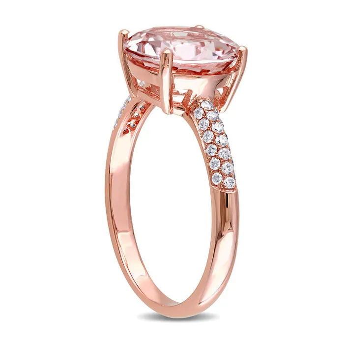 Goldia 100mm Morganite and 020 CT TW Natural Diamond Engagement Ring in Solid 14K Rose Gold Rings Goldia 100mm Morganite and 020 CT TW Natural Diamond Engagement Ring in Solid 14K Rose Gold Rings