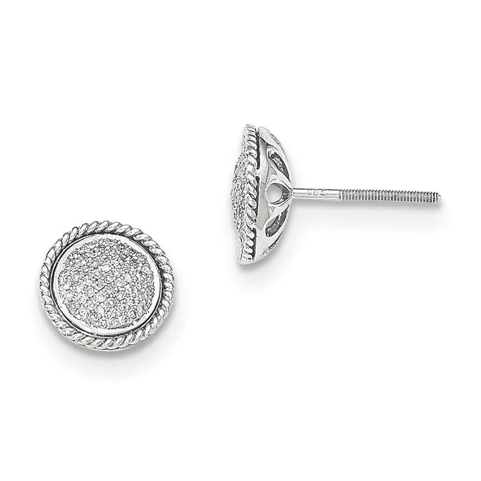 Goldia 14K White Gold Pav Real Diamond Circle Post Earrings Earrings