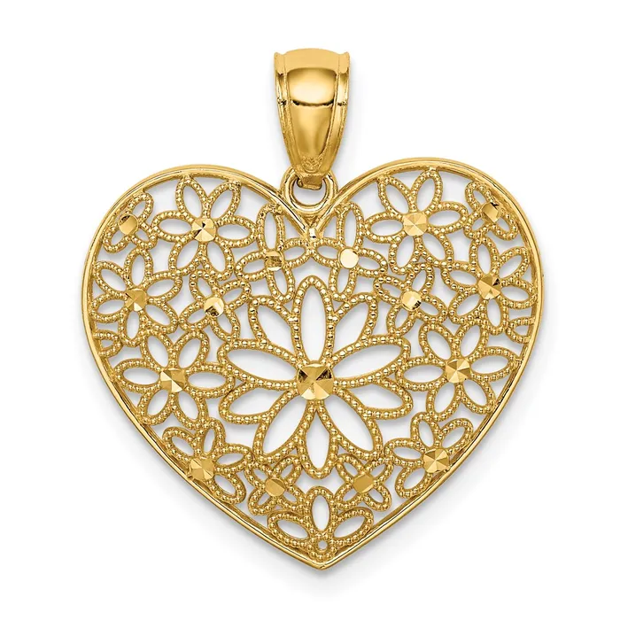Goldia 14k Yellow Gold Polished Floral Heart Pendant Necklaces