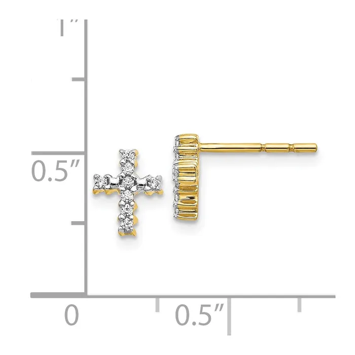 Goldia 14k Yellow Gold Polished Real Diamond Cross Post Earrings Earrings