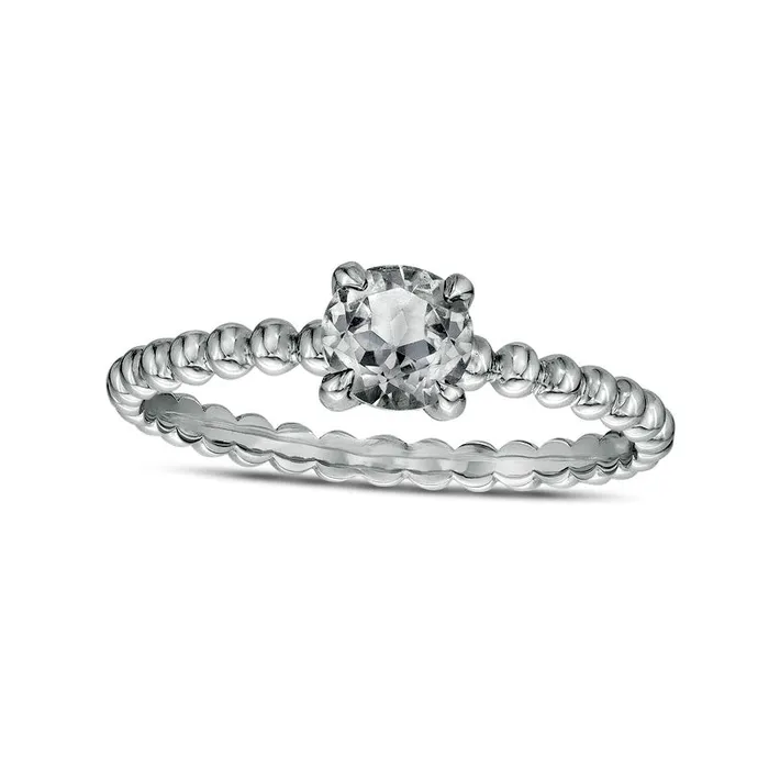 Goldia 50mm White Topaz Beaded ComfortFit Stackable Ring in Solid 10K White Gold Size 7 Rings