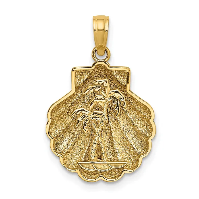 Goldia Charm Necklaces 14k Yellow Gold Reversible Palm Trees in Shell Charm