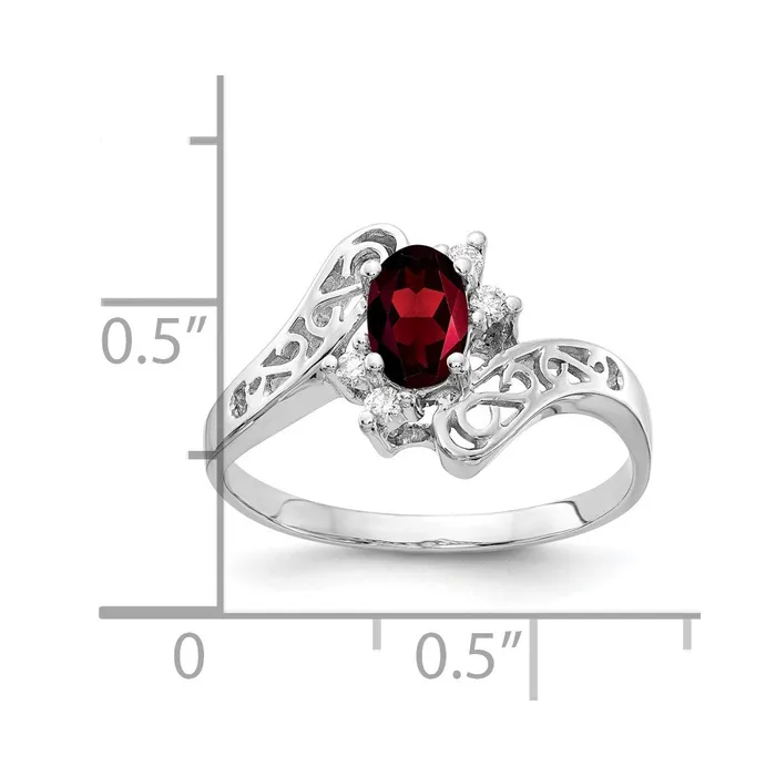 Goldiacom 14k White Gold 6x4mm Oval Garnet Checker A Real Diamond ring Rings