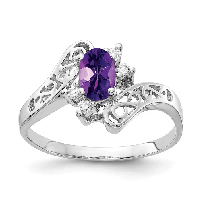 Goldiacom Rings 14k White Gold 6x4mm Oval Amethyst A Real Diamond ring
