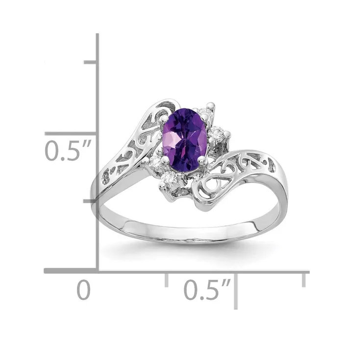 Goldiacom Rings 14k White Gold 6x4mm Oval Amethyst A Real Diamond ring
