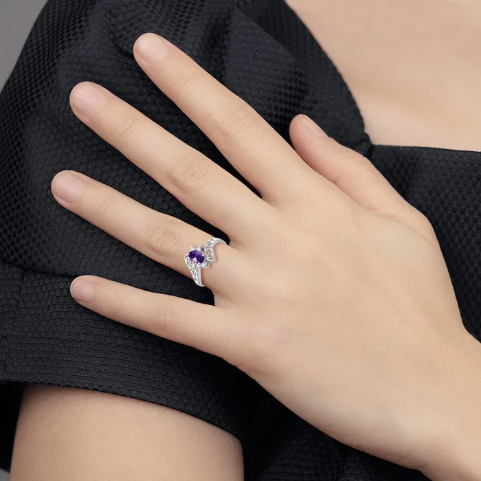 Goldiacom Rings 14k White Gold 6x4mm Oval Amethyst A Real Diamond ring