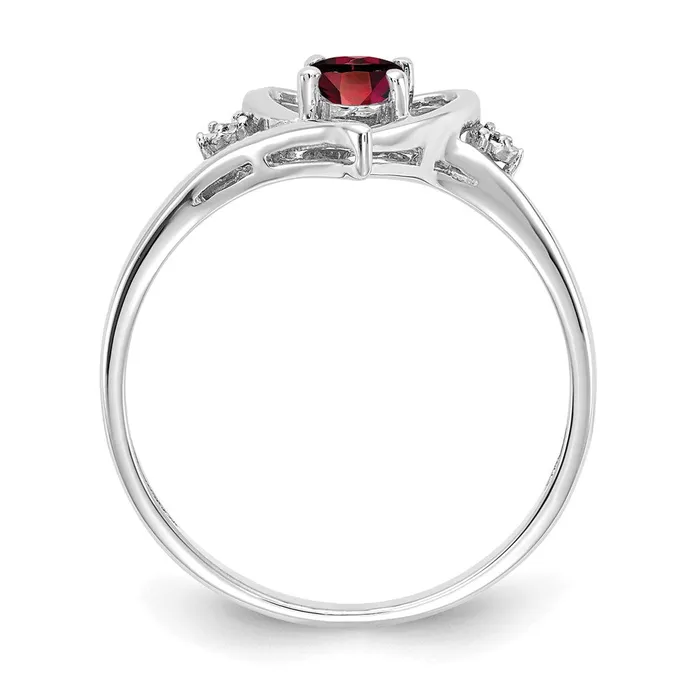 Goldiacom Rings 14k White Gold Garnet and Real Diamond Heart Ring