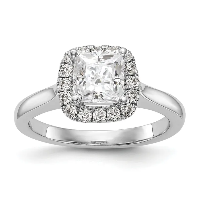 Goldiacom Rings 14K White Gold Princess Simulated Diamond Cushion Halo Engagement Ring