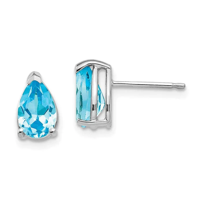 Goldia Earrings 14k White Gold 8x5mm Pear Blue Topaz Earrings