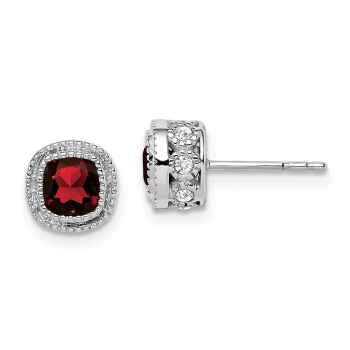 Goldia Earrings 14k White Gold Cushion Garnet and Real Diamond Earrings