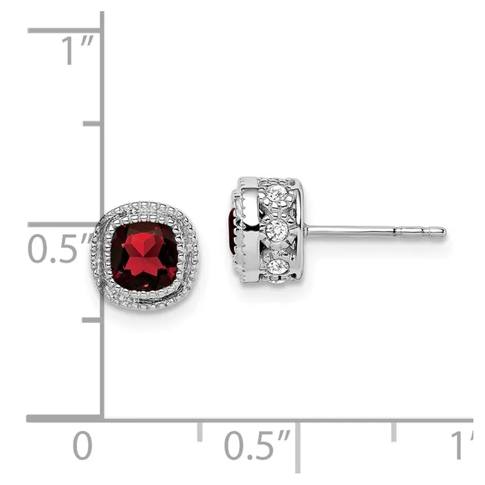 Goldia Earrings 14k White Gold Cushion Garnet and Real Diamond Earrings