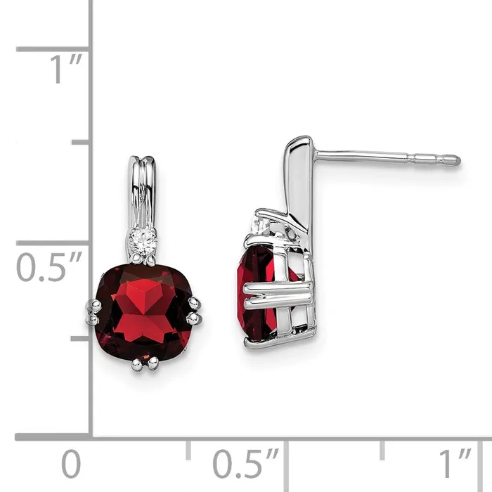 Goldia Earrings 14k White Gold Cushion Garnet and Real Diamond Earrings