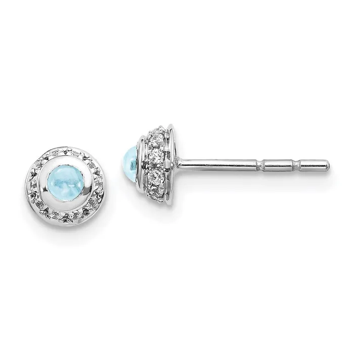 Goldia Earrings 14k White Gold Real Diamond and Cabochon Aquamarine Earrings Goldia Earrings 14k White Gold Real Diamond and Cabochon Aquamarine Earrings