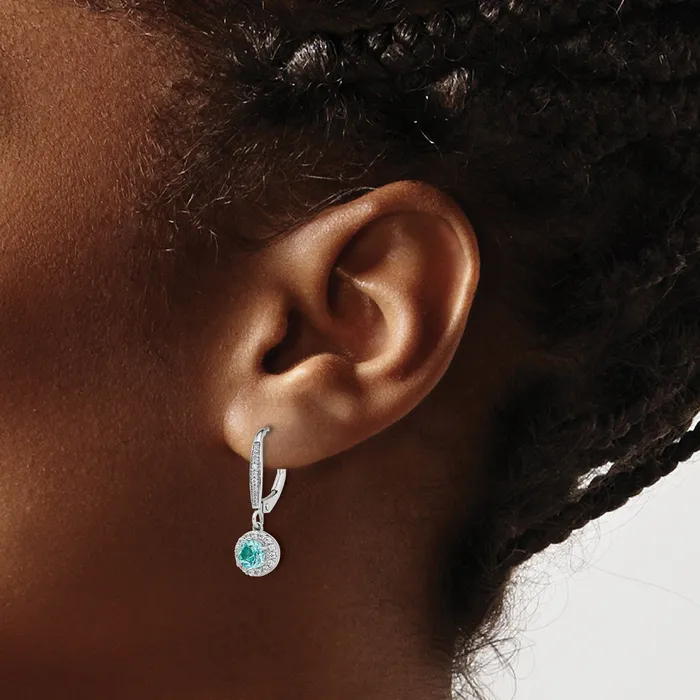 Goldia Earrings Pure Serenity 14k White Gold 14 Ct Lab Grown Diamond VSSI G and Lab Created Paraiba Leverback Dangle Earrings
