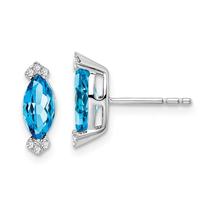 Goldia Earrings Solid 14k White Gold Marquise Simulated Blue Topaz and CZ Earrings Goldia Earrings Solid 14k White Gold Marquise Simulated Blue Topaz and CZ Earrings