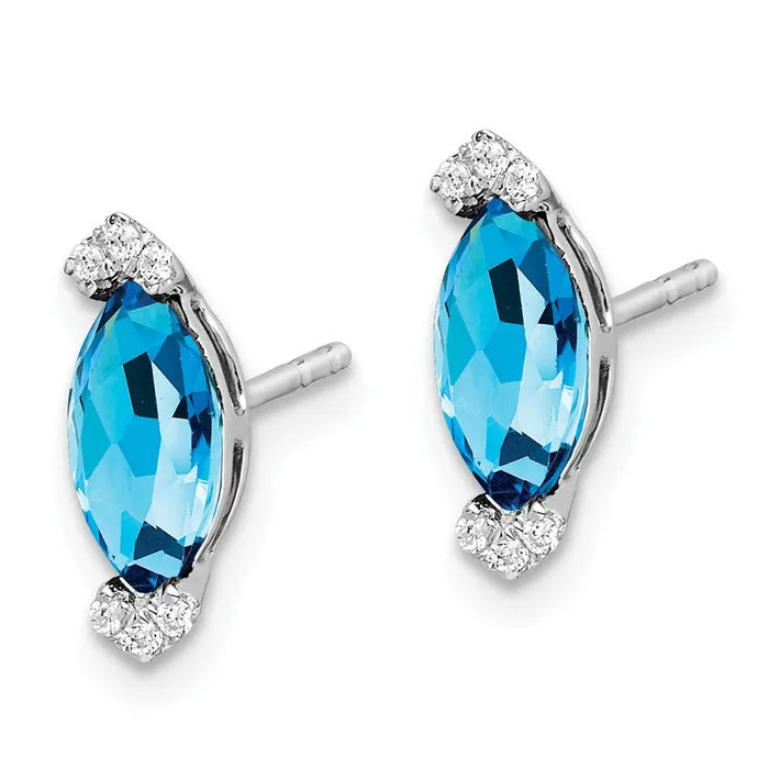 Goldia Earrings Solid 14k White Gold Marquise Simulated Blue Topaz and CZ Earrings Goldia Earrings Solid 14k White Gold Marquise Simulated Blue Topaz and CZ Earrings