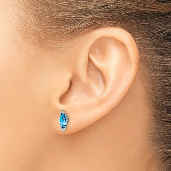 Goldia Earrings Solid 14k White Gold Marquise Simulated Blue Topaz and CZ Earrings Goldia Earrings Solid 14k White Gold Marquise Simulated Blue Topaz and CZ Earrings
