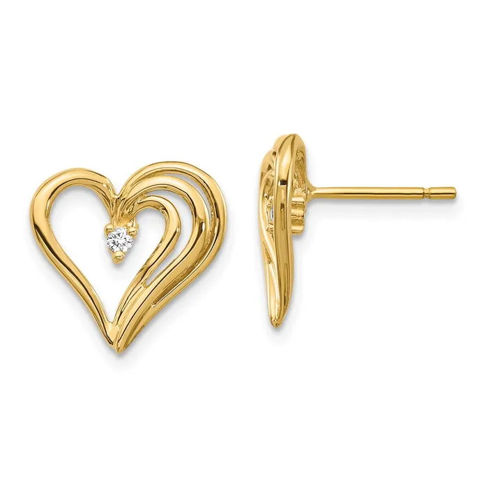 Goldia Earrings Solid 14k Yellow Gold AA Simulated CZ heart earring