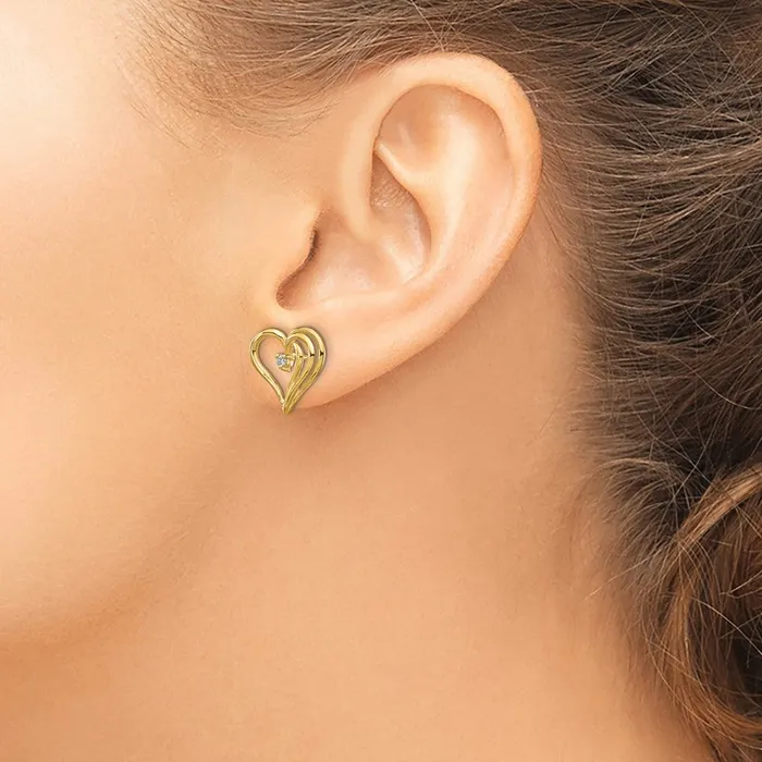 Goldia Earrings Solid 14k Yellow Gold AA Simulated CZ heart earring Goldia Earrings Solid 14k Yellow Gold AA Simulated CZ heart earring
