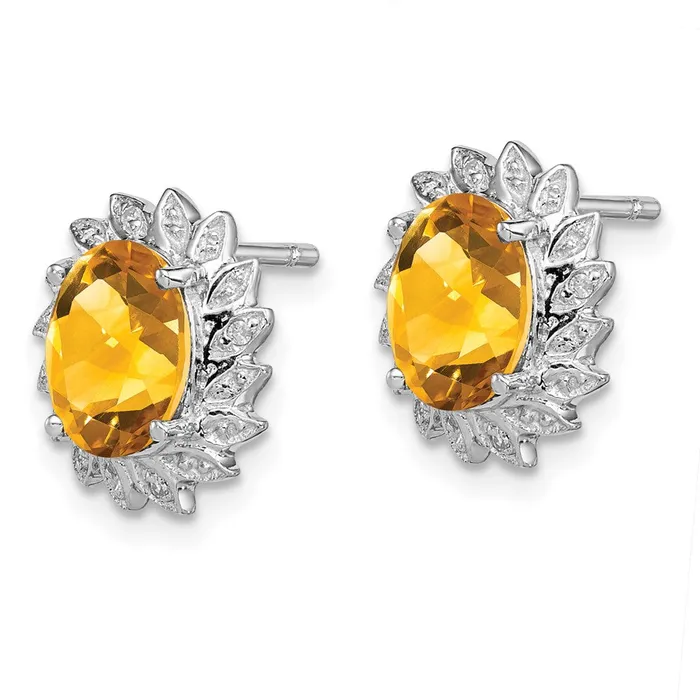 Goldia Earrings Sterling Silver Rhodium Citrine Diamond Earrings