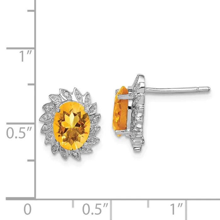 Goldia Earrings Sterling Silver Rhodium Citrine Diamond Earrings