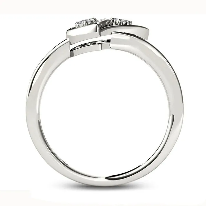 Goldia Rings 005 CT TW Natural Diamond Double Heart Ring in Solid 10K White Gold